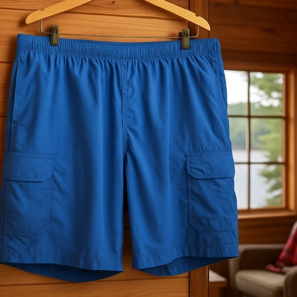 L.L. Bean MenSupplex Swim Trunks Blue Size L Cargo Pockets Quick Dry Lake